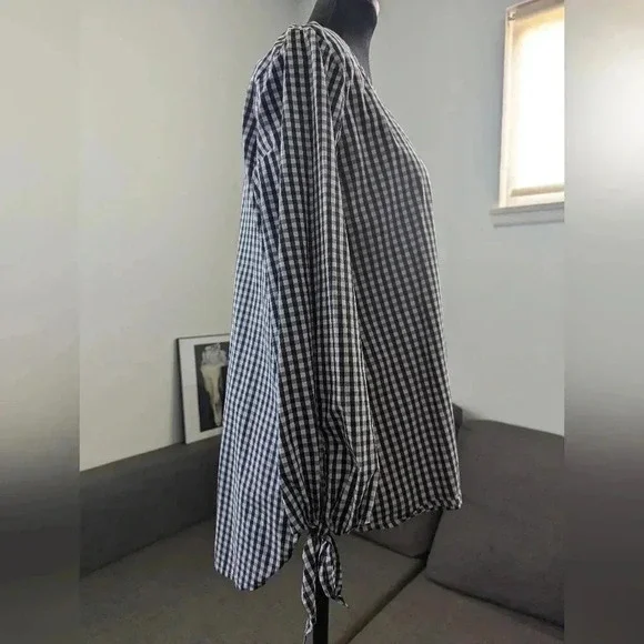 Vince Camuto Black and White Gingham Top -- Size S -- Preppy Jackie O Brunch - Picture 3 of 8